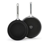Greenpan GP5 Lot de 2 poêles à frire antiadhésives en céramique anodisée dure 24,1 cm et 27,9 cm, résistante aux rayures, surface plane, induction, poignée finition miroir, passe au four, sans PFAS