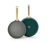 Greenpan GP5 Lot de 2 poêles à frire de 24,1 cm et 27,9 cm en céramique anodisée dure antiadhésive sans PFAS, poignées à champagne, surface plane, induction, passe au lave-vaisselle et au four, vert