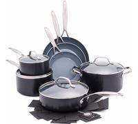 GreenPan Valencia Pro Céramique Anodisée Saine Antiadhésive Batterie de cuisine de 11 Poêles, Sans PFAS, Inclus Poêles à frire, Sauteuses, Casseroles, Induction, Lave-vaisselle,Four,Gris