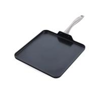 GreenPan Lima Midnight Poêle à griller carrée antiadhésive en céramique saine anodisée de 28 cm, sans PFAS, va au lave-vaisselle, convient à la cuisson par induction, va au four, noir