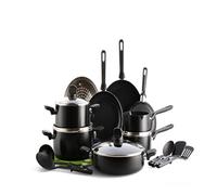 GreenPan Memphis 20-teiliges batterie de cuisine, revêtement antiadhésif céramique, sans PFAS, compatible induction, compatible lave-vaisselle, résiste au four, noir