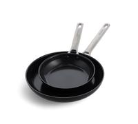 GreenPan Padova Black Poêle à Frire Antiadhésive en Céramique Saine Anodisée, 2-Pièces avec Protecteur de Poêle, 20 cm & 28 cm, Sans PFAS, Induction, Poignée en Acier Inox, Four, Lave-Vaisselle, Noir