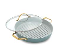 GreenPan Padova Reserve Poêle à Griller Antiadhésive en Céramique Saine Anodisée Dure 28 cm avec Poignées Latérales, Sans PFAS, Induction, Poignée Dorée, Va au Lave-Vaisselle, Va au Four, Bleu Fumé