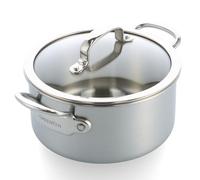 GreenPan Premier 5PLY Casserole Inox 20 cm/3,11 L avec Couvercle Verre, Sans Revêtement, Compatible Induction, Multicouche, Passe au Four 220 °C, Lave-Vaisselle, Argent