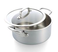 GreenPan Premier 5PLY Casserole Inox 24 cm/4,91 L avec Couvercle Verre, Sans Revêtement, Compatible Induction, Multicouche, Passe au Four 220 °C, Lave-Vaisselle, Argent