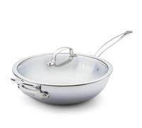 GreenPan Premier 5PLY Wok Inox 18/10 avec Couvercle Verre, 30 cm/4,74 L, Multicouche, Inox Poli, Compatible Induction, Lave-Vaisselle, Passe au Four 220 °C, Argent