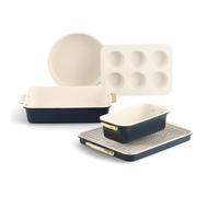 GreenPan Reserve Backform-Set, 6-teilig, antihaftbeschichtet, Keramik, goldener Griff, Backbleche, Kuchenformen, Kastenform, Muffinform, Abkühlgitter, PFAS-frei, Ofenfest bis 240 °C, Oxford Blue