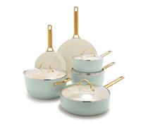 GreenPan Reserve Batterie de Cuisine Antiadhésive en Céramique Saine Anodisée Dure, 10 pièces, Avec Poêles à frire, Sauteuse et Marmite, Poignées dorées, Sans PFAS, Induction, Four, Vert Menthe