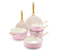 GreenPan Reserve Batterie de Cuisine Antiadhésive en Céramique Saine Anodisée Dure, 10 pièces, Avec Poêles à frire, Sauteuse et Marmite, Poignées dorées, Sans PFAS, Induction, Four, Rose Poudré