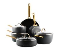 GreenPan Reserve Harteloxiertes Gesundes Keramische Antihaft-Kochgeschirr Set,10 Teile,Inklusive Bratpfannen Sautierpfanne und Kochtopf,Goldgriff,PFAS-frei,Induktion,Backofenfest,Schwarz