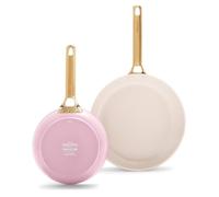 GreenPan Reserve Poêle à frire Antiadhésive en Céramique Saine Anodisée Durede 20 cm et 26 cm, Poignées dorées, Sans PFAS, Compatibles avec l'Induction, Va au four, Rose Poudré