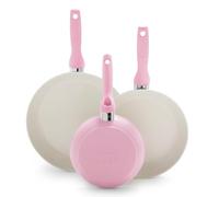 GreenPan Rio Lot de 3 poêles à frire antiadhésives en céramique anodisée dure 17,8 cm, 24,1 cm et 27,9 cm, poignée souple, sans PFAS, passe au lave-vaisselle, au four, rose