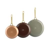 GreenPan Shades Lot de 3 Poêles 20/24/28 cm en Céramique Antiadhésive Renforcée de Diamants, Sans PFAS, Matériaux 100% Recy ompatible Induction, Passe au Four 200°C, Terra
