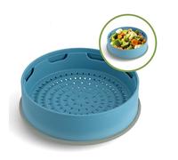 GreenPan Steamy 2-en-1 Panier à Vapeur et Passoir Antiadhésif en Silicone Ø 24cm, Sans PFAS, Empilable, Cuisine Saine, Légumes, Riz, Viande, Poisson, Raviolis, Lave-Vaiselle, Bleu