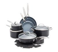 GreenPan Valencia Pro Céramique Anodisée Saine Antiadhésive Batterie de cuisine de 11 Poêles, Sans PFAS, Inclus Poêles à frire, Sauteuses, Casseroles, Induction, Lave-vaisselle,Four,Gris