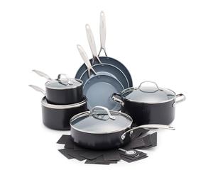 GreenPan Valencia Pro Céramique Anodisée Saine Antiadhésive Batterie de cuisine de 11 Poêles, Sans PFAS, Inclus Poêles à frire, Sauteuses, Casseroles, Induction, Lave-vaisselle,Four,Gris