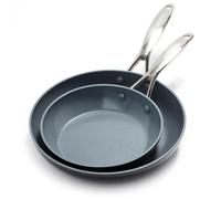 GreenPan Valencia Pro Poêle à frire antiadhésive en céramique saine anodisée dure de 20 cm et 26 cm, sans PFAS, induction, lave-vaisselle, four, gris