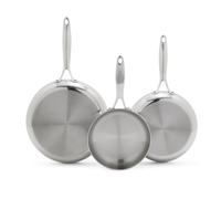GreenPan Valencia Pro Tri-Ply Lot de 3 poêles en acier inoxydable | Acier inoxydable 3 couches, induction, passe au lave-vaisselle, passe au four jusqu'à 315 °C, finition brillante