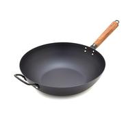 GreenPan Wok en acier au carbone de 30,5 cm, fond plat, poêle à frire durable, patine antiadhésive pré-enduite, rétention de la chaleur, induction, poignée en bois de frêne, Kyoto, noir