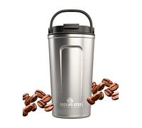 Greens Steel Mug Isotherme Café Réutilisable - 480ml, Argenté I Tasse Thermos à Emporter Couvercle Poignée I Acier Inoxydable Boissons Chaudes Froides I Gobelet Étanche Thé Café Boisson Glacée