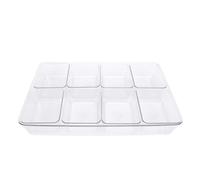 Greensen 8 Compartiments Plateau à Condiments, Bac à Condiments Refroidi par Glace Plateau de Service pour Fruits Boîte à Snacks Contenant avec Fond Antidérapant pour Accessoires (Plastique)