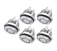 Greensen Interrupteur à Bouton, Interrupteur à Bouton-poussoir en Acier Inoxydable 12 Mm avec LED à Dessus Plat, Réinitialisation Automatique Momentanée, un Normalement, Paquet de 5 pour Voitures,