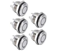 Greensen Interrupteur à Bouton, Interrupteur à Bouton-poussoir en Acier Inoxydable 12 Mm avec LED à Dessus Plat, Réinitialisation Automatique Momentanée, un Normalement, Paquet de 5 pour Voitures,