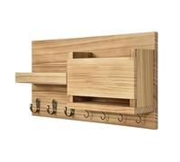 Greensen Organisateur de Courrier pour Montage Mural, Porte-clés en Bois de Paulownia avec étagère, Trieur de Courrier d'entrée 16,5 X 8,2 Pouces, Support de Rangement à Crochets, Gain de Place