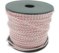 GREENSTAR - Corde De Lanceur - Diamètre 4mm - Haute Qualité - Pour Tondeuse, Débroussailleuse, Tronçonneuse & Plus - En Polyamide Blanche - Liseré Rouge - Rouleau De 100m