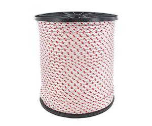 GREENSTAR - Corde De Lanceur - Diamètre 5mm - Haute Qualité - Pour Tondeuse, Débroussailleuse, Tronçonneuse & Plus - En Polyamide Blanche - Liseré Rouge - Rouleau De 100m