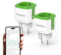 GreenSun Prise Connectée WiFi 16A avec Suivi de Consommation, Compatible Alexa Google Home, Contrôle via Smart Life, Minuterie Programmable, 3680W, WiFi 2.4 GHz, Lot de 2, Vert/Blanc