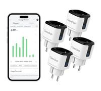 GreenSun Prise Connectée WiFi 16A avec Suivi de Consommation, Prise Intelligente 3680W Compatible Alexa, Google Home et Smart Life, Programmateur avec Minuterie, 2.4 GHz, 230V, Noir/Blanc, 4 Pièce