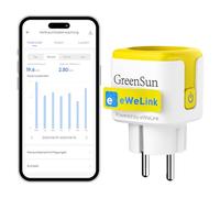GreenSun Prise Connectée WiFi Ewelink app Compatible Alexa/Google 16A 1pc | Compteur d'Énergie, Calculateur de Coûts, Contrôle Vocal, Minuterie, 2.4GHz, eWelink, IP22, CE