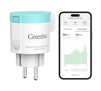 GreenSun Prise Connectée WiFi IP44 pour Kit Solaire de Balcon, 16A 3680W, Suivi de Consommation ou de Production, Compatible Alexa et Google Home, Smart Life, 2,4 GHz, Cyan/Blanc