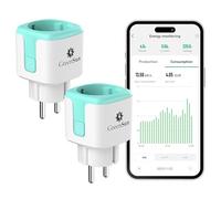 GreenSun Prise Connectée WiFi Suivi Énergie Solaire Smart Life Cyan 2pc | Compteur consommation/production solaire, minuterie, commande vocale Alexa/Google, protection surcharge, 2.4 GHz, 230V
