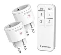GreenSun Prise Telecommande Sans Fil 16A 3600W 30m Prise Connectée RF 2PC | Contrôle sans fil jusqu'à 30m, 16A/3680W, compatible ventilateur/cafetière/TV, prise type F, CE/RoHS, pile non incluse.