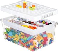 Greentainer Boîte de rangement pour jouets avec plateau et couvercle amovibles & plaque de construction - Panier de rangement pour chambre d'enfant & coffre à jouets pour blocs