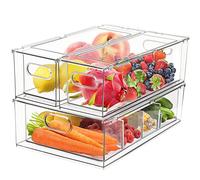 Greentainer Lot de 3 boîtes de rangement transparentes pour réfrigérateur avec poignée - Organiseur de cuisine empilable avec compartiments - Sans BPA - Pour frigo, armoires, garde-manger