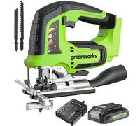 Greenworaks 24V Scie sauteuse sans fil, (2ah batteries, moteur sans balais, 3000 SPM, angle de coupe de 45 degrés)
