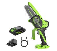 Greenworks 10cm Mini Tronconneuse a Batterie Sans Balais 24V, Scie à Chaîne Sans Fil avec Système d'Huile Automatique, Tronçonneuse Électrique avec Batterie de 2 Ah et Chargeur USB C de 30 W