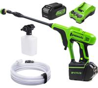 Greenworks 24 V Nettoyeur Haute Pression Sans Fil à Main (Puissance du Moteur Li-Ion 300 W, Pression 24 Bar, Débit 180 l/h, Buse 5 Jets, Tuyau 6 m Sans Batterie et Chargeur), Vert, Gris, Noir G24PWK4