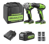 Greenworks 24 V sans fil 400 Nm visseuse à impulsions et kit perceuse visseuse de 35 nm, batterie 4 Ah, 4 impaktor ouille