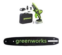 Greenworks 24V 10cm Mini Tronçonneuse Livré avec batterie 2ah et chargeur + Greenworks 10cm Barre de chaîne