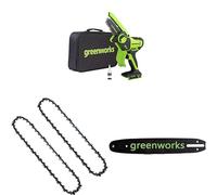 Greenworks 24V 10cm Mini Tronçonneuse Sans batterie + Greenworks 10cm Pack de 2 chaînes + Greenworks 10cm Barre de guidage