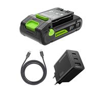 Greenworks 24V 2Ah Batterie High Power USB-C & Chargeur USB-C 65 W & Câble Kit, Compatible avec Tous Les Outils Greenworks 200+ de la Série 24 V, Garantie 2 Ans - K2S2BEA
