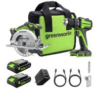 Greenworks POWERALL 24V Perceuse + Scie circulaire Kit - 2x Batteries 2Ah