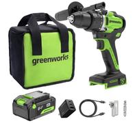 Greenworks 24V Cordless Brushless 90Nm batteries Perceuse Visseuse, Qualité professionnelle, embrayage 21, batterie USB-C de 4.0Ah, chargeur rapide USB-C de 65W et câble USB C à USB C (1m) DD590