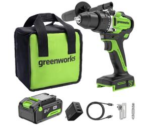 Greenworks 24V Cordless Brushless 90Nm batteries Perceuse Visseuse, Qualité professionnelle, embrayage 21, batterie USB-C de 4.0Ah, chargeur rapide USB-C de 65W et câble USB C à USB C (1m) DD590