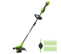 Greenworks 24V Coupe-Gazon avec Batterie & Coupe-Bordures avec Roue pour Jardins de Taille Moyenne, 33cm de Largeur de Coupe, IN obine de Fil de 2mm & 20 Lames en Plastique