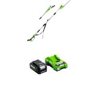 Greenworks 24V Élagueuse et 51 cm Taille Haie à Batterie sur Perche 2 en 1 avec Bandoulière, Tronçonneuse 20 cm, Lames Double Action, Batterie 4Ah et Chargeur, Garantie 3 Ans G24PSHK4